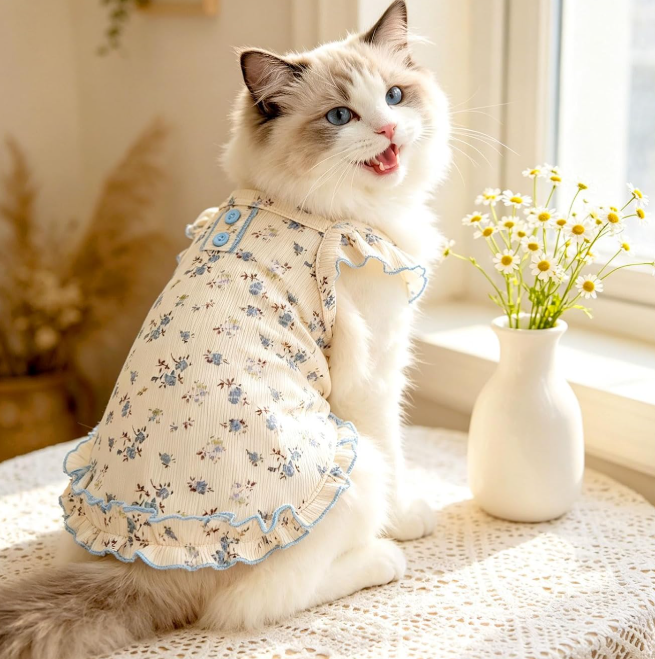 Floral Ruffle-Cuff Breathable Pet Vest Set - Image 2