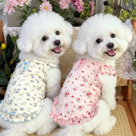 Floral Ruffle-Cuff Breathable Pet Vest Set