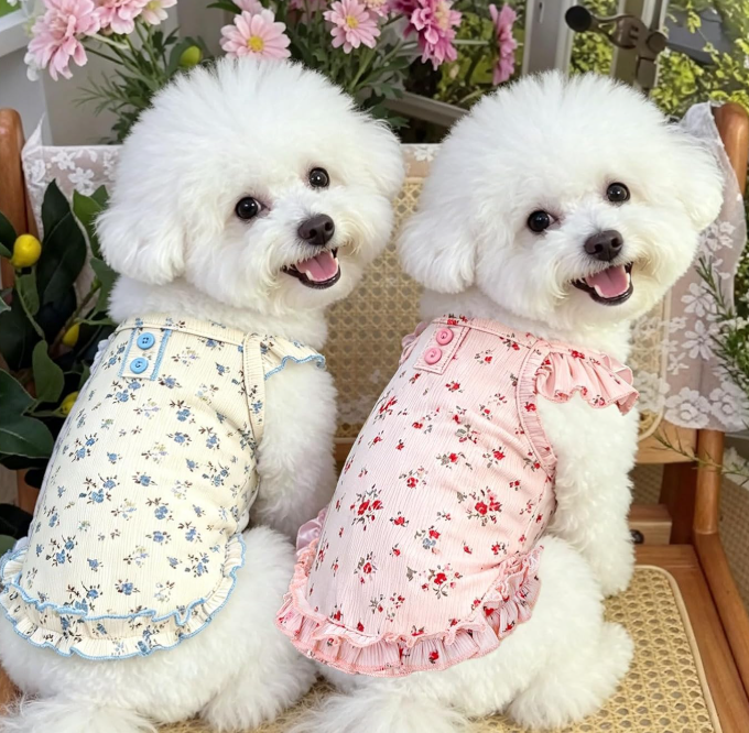 Floral Ruffle-Cuff Breathable Pet Vest Set