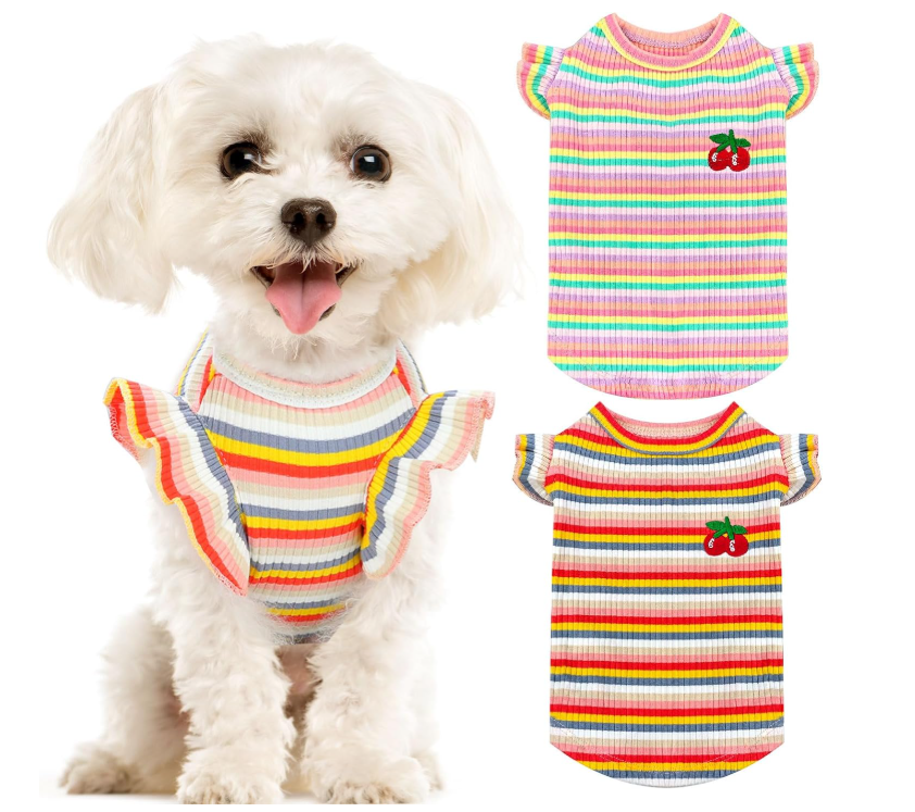Cute Striped Pure Cotton Breathable Small Dog Vest Set - Image 2