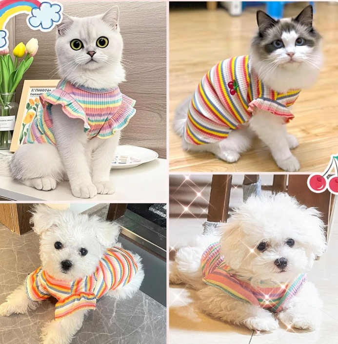 Cute Striped Pure Cotton Breathable Small Dog Vest Set