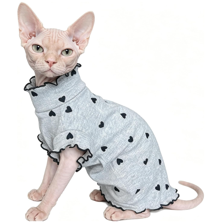 Heart-Pattern Soft Comfortable Clothing for Hairless Cats - Image 2