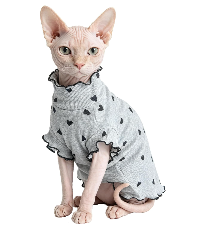 Heart-Pattern Soft Comfortable Clothing for Hairless Cats