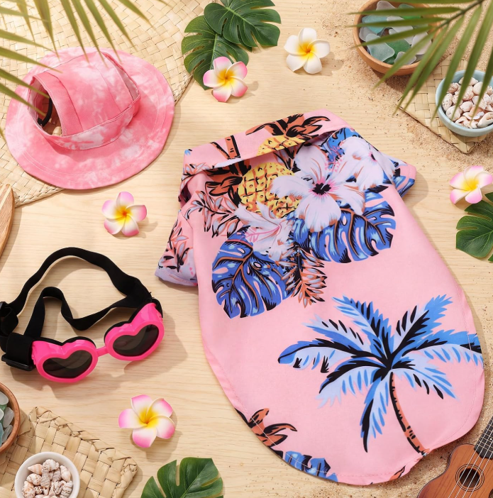 Hawaiian T-Shirt with Ear-Hole Hat & Heart-Shaped Sunglasses Set - Image 2
