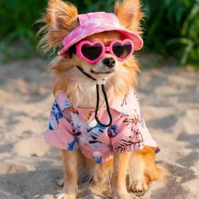 Hawaiian T-Shirt with Ear-Hole Hat & Heart-Shaped Sunglasses Set