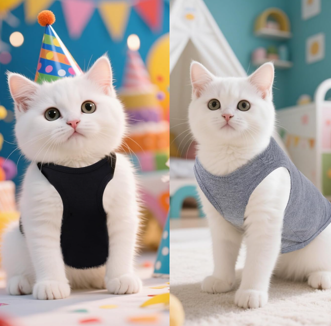 Summer Sleeveless Solid-Color Cat & Dog Vest 4-Piece Set - Image 2