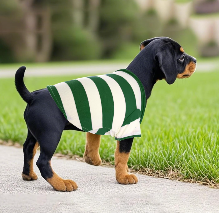 Striped-Collar Summer Button-Style Dog Polo Shirt - Image 2