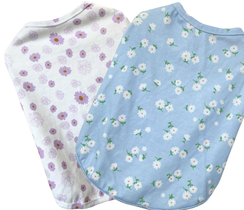 Summer Pure Cotton Daisy-Print Dog T-Shirt (2-Piece Set) - Image 2