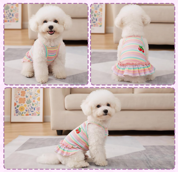 Cute Striped Cherry-Print Pet T-Shirt - Image 2