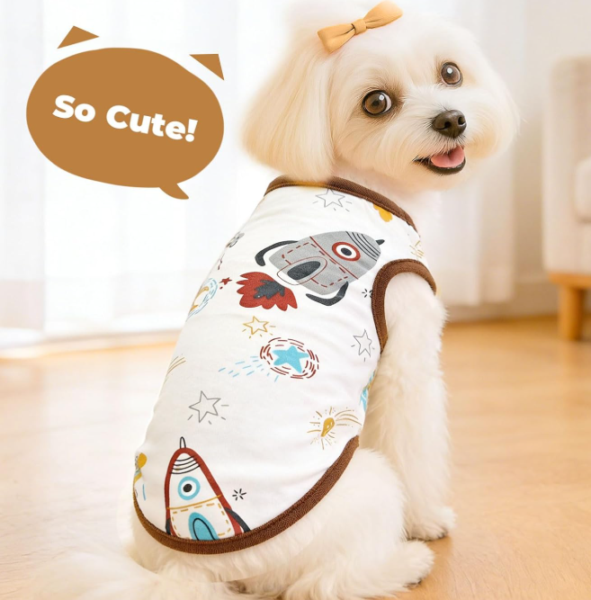 Cartoon-Print Pure Cotton Breathable Sleeveless Pet Vest