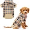 British-Style Plaid Warm Hooded Pet Sweatshirt With Leash Hole