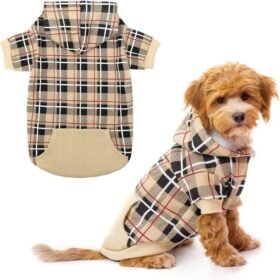 British-Style Plaid Warm Hooded Pet Sweatshirt With Leash Hole