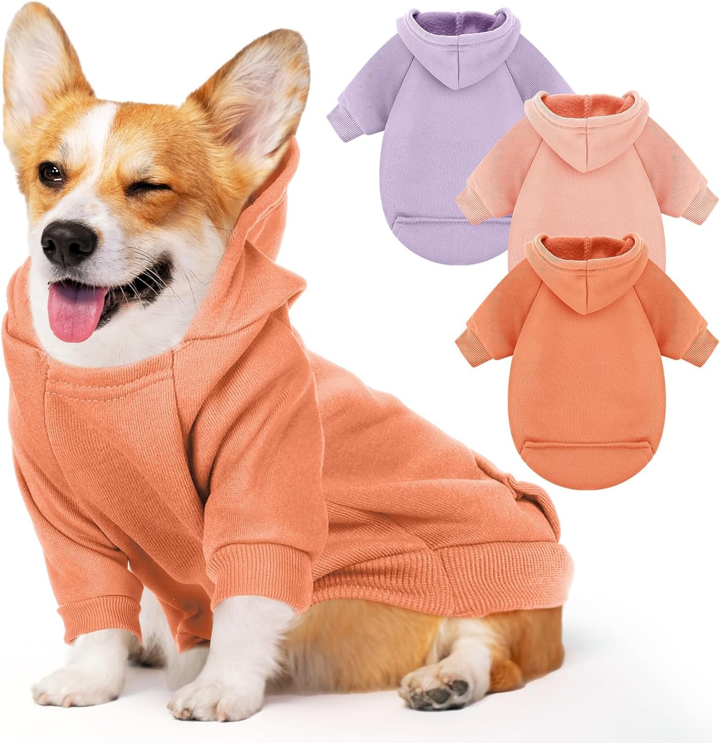 Warm Soft Hooded Pet Sweatshirt Set (3-Piece) With Pockets