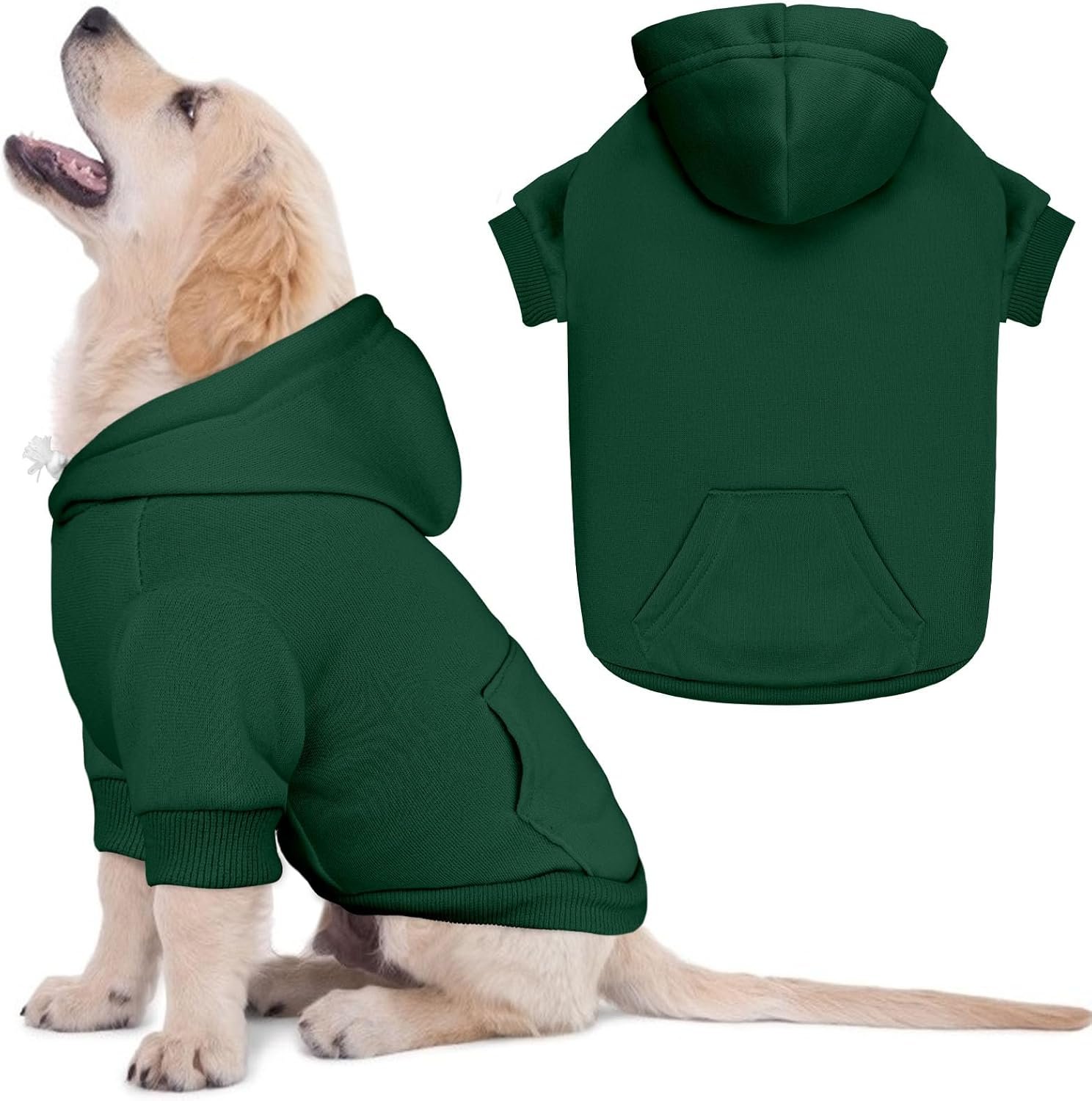 Solid-Color Soft Fleece Hooded Pet Outfit With Pockets