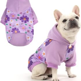 Warm Fleece-Lined Hooded Pet Sweatshirt With Floral Print And Pockets