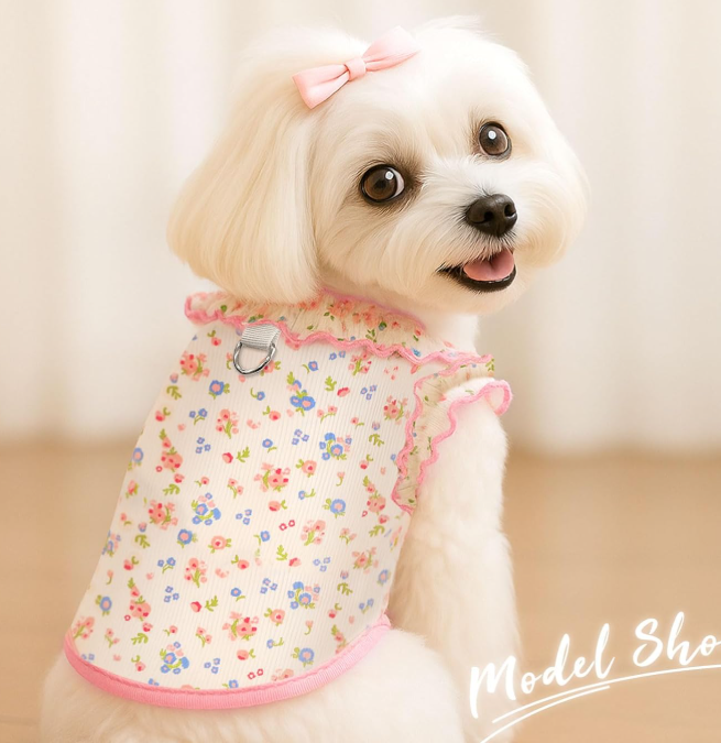 Ruffle-Cuff Breathable Stretchy Pet T-Shirt (2-Piece Set) - Image 2