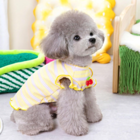 Striped Sleeveless Cute Cherry-Print Dog Vest Set